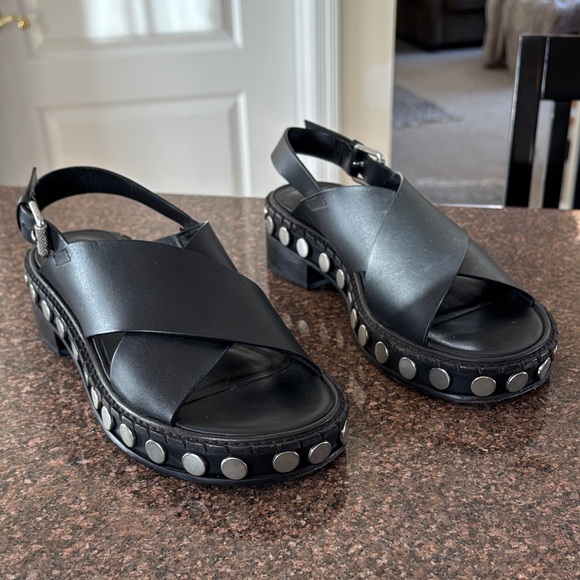 All Saints Black Ruse Sandals with Silver Studs-9-EUC - Picture 3 of 11